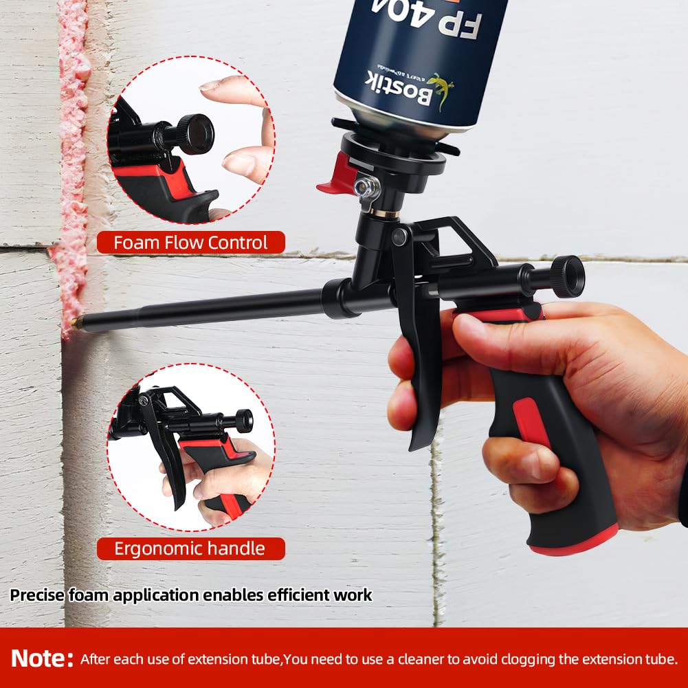 Flintronic Pistola per Schiuma, Pistola per Schiuma Estensibile 64cm, Pistola per Schiuma Poliuretanica Con Spatola Pennello di Paglia, per Calafataggio, Isolamento, Riempimento, Progetti fai-da-te