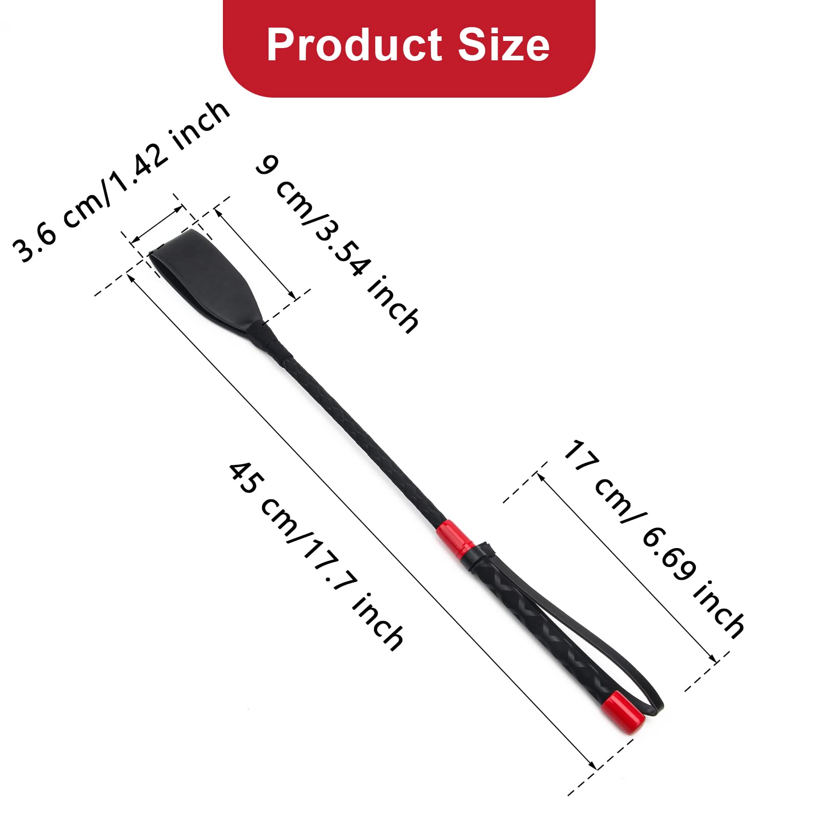 Coolrunner Riding Crop for Horse, 18 Inch Horse Whip with PU Leather Equestrianism Horse Crop Double Slapper Horse Whip Black Crops for Horses (Red)