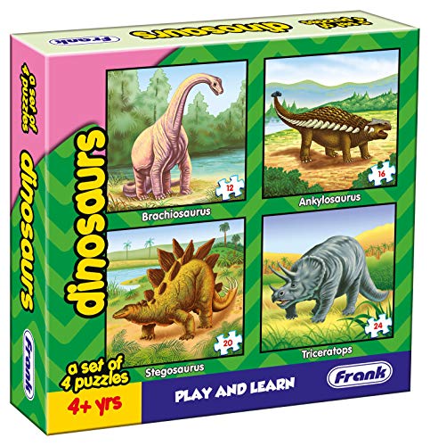Image of Frank Cat;Dinosaur Puzzle for 4+ Years, Set of 4 & Masha and The Bear 3 in 1 Puzzle for 5 Year Old Kids and above, Pack of 1, Multicolor
