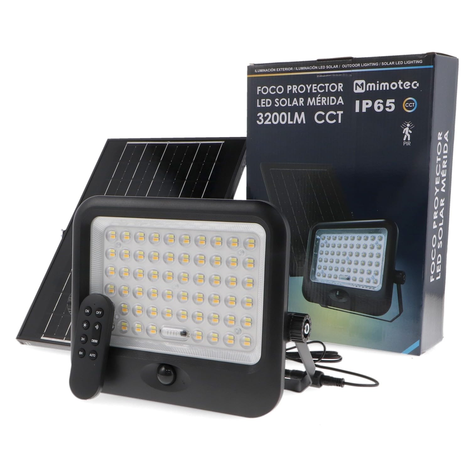M mimotec - Outdoor Solar LED 3200LM CCT with PIR Motion Sensor, Remote Control, IP65 Waterproof, High Power LED Headlight for Garden, Garage and Terrace