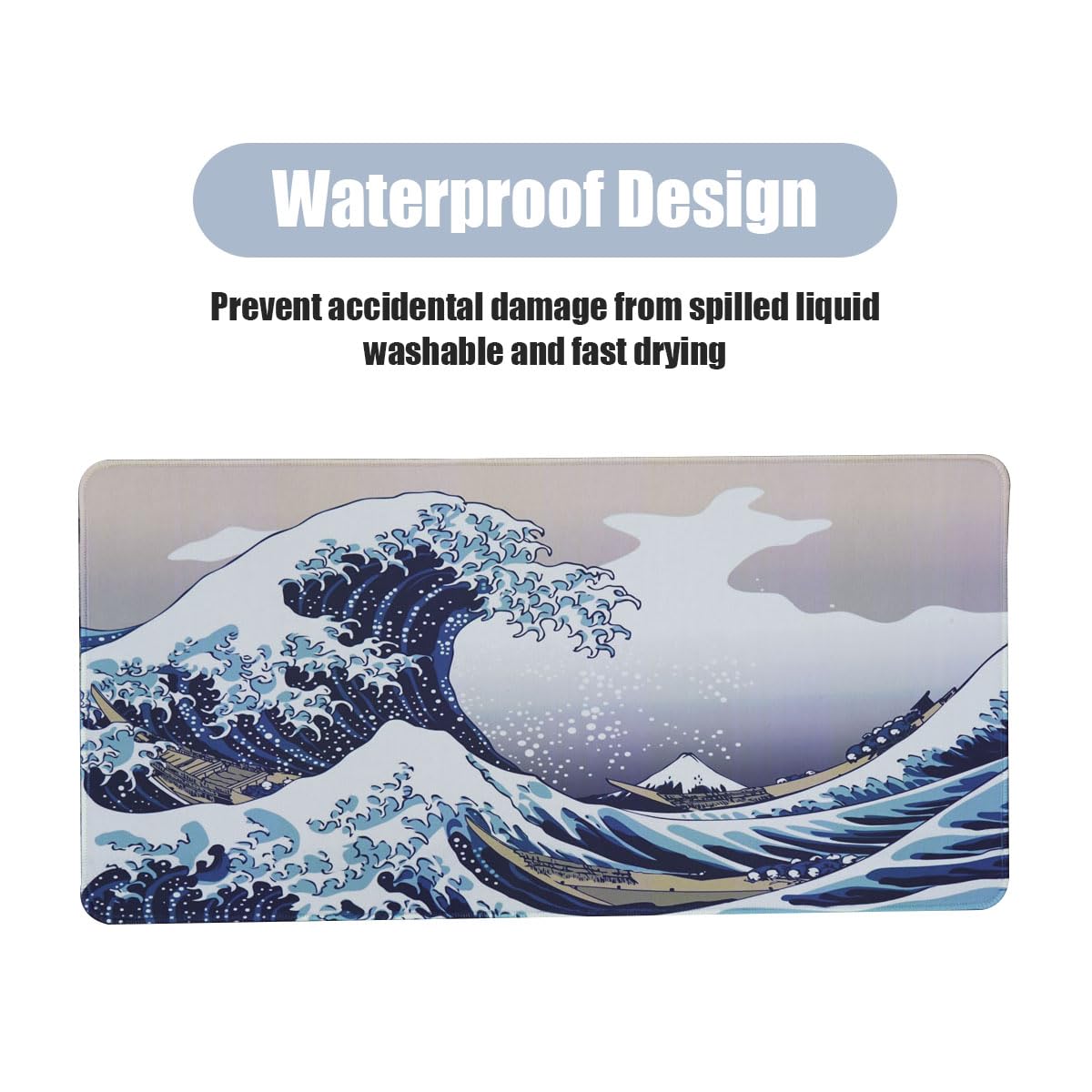 Large Japanese Wave Anime Desk Mat - Non-Slip Keyboard Mouse Pad With Kanagawa Print 23.6x11.8