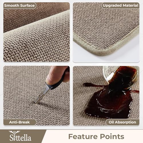 Image of SITTELLA Kitchen Mats for Floor (Set of 2) | Premium Jute Kitchen Carpet with Anti-Slip Back | Absorbent & Easy Clean | Beige | 130x50 cm & 70x50 cm