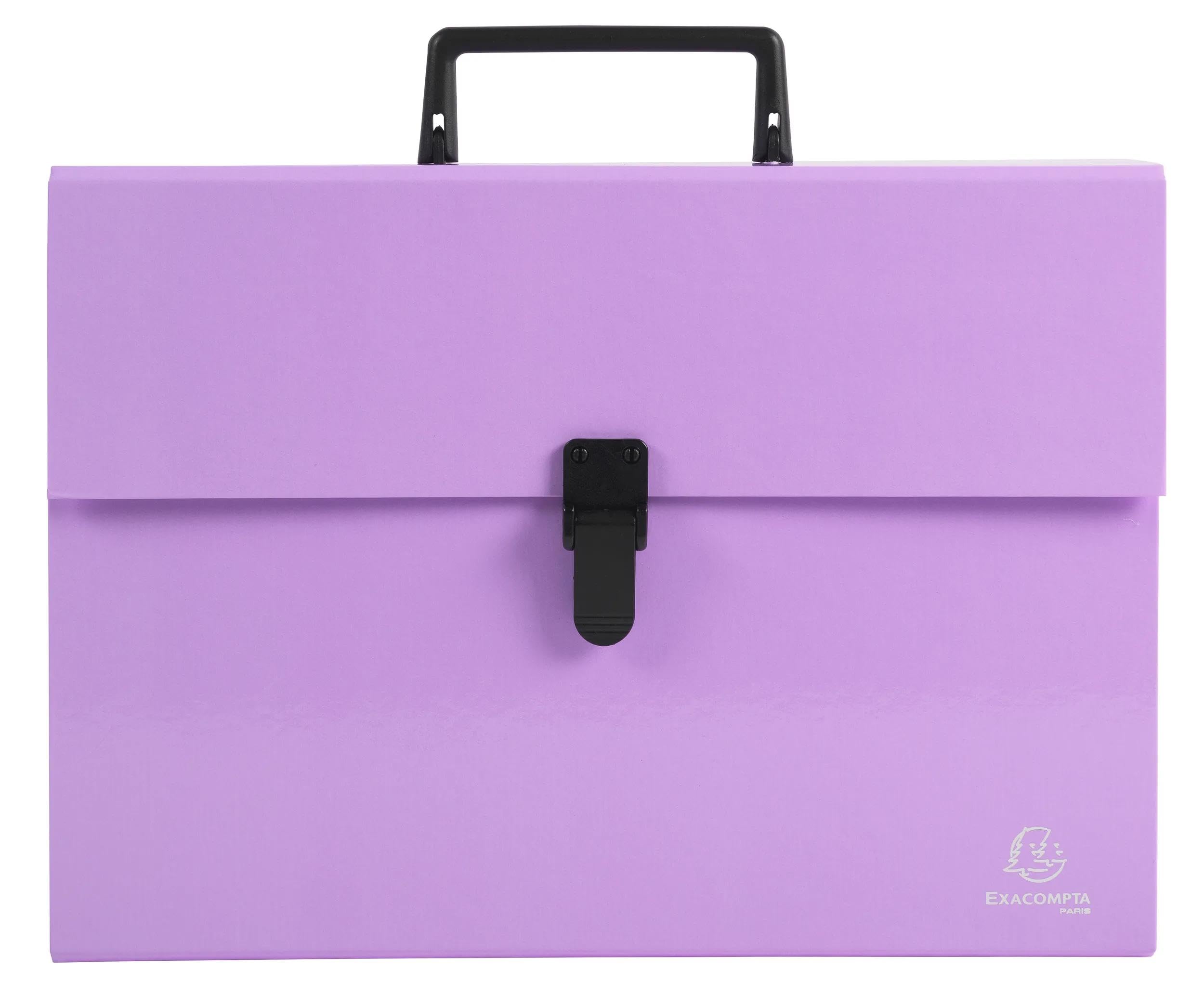 Exacompta - Ref 56765E - Box of 4 case File with Aquarel Handle - Reinforced Multi-Coloured Gussets - Clip Button Closure - 18 compartments - Size 32x24cm - for A4 - Purple Colour