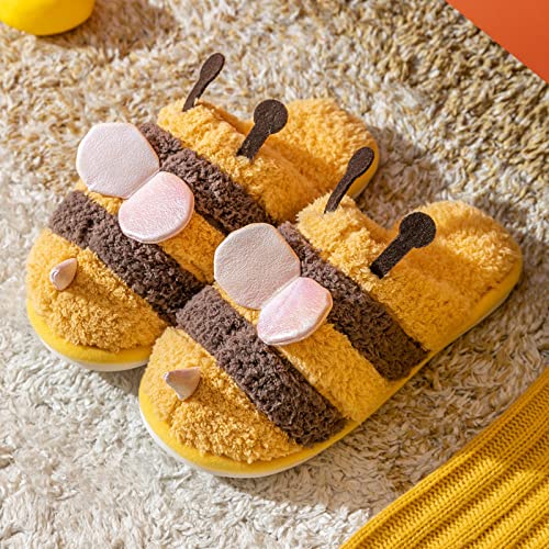 LucklyingBao Süße Plüschbiene Hausschuhe Damen Plüsch-Winter Animal Warm Memory Foam Baumwolle Hausschuhe-Weicher Plüsch Fleece Slip On Hausschuhe Für Mädchen Indoor Outdoor Schuhe,Gelb,36,37 Cover