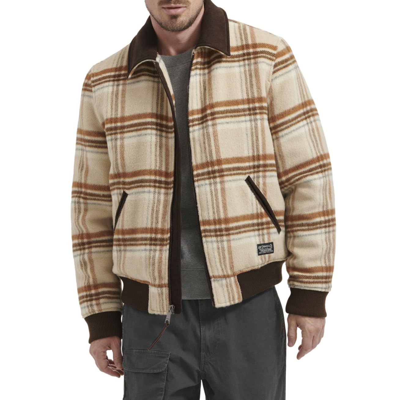 Levi's Men's Mixed Media Western Plaid Bomber Jacket