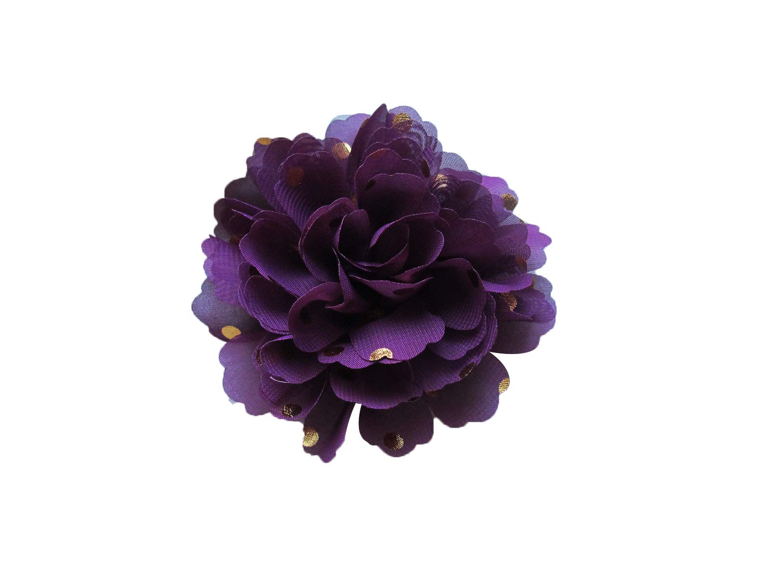 PrettyBoutique Girls Women Chiffon Gold Polka Dots Flower Hair Clip Bobble Brooch Pin (3.5cm Safety Pin, Plum)