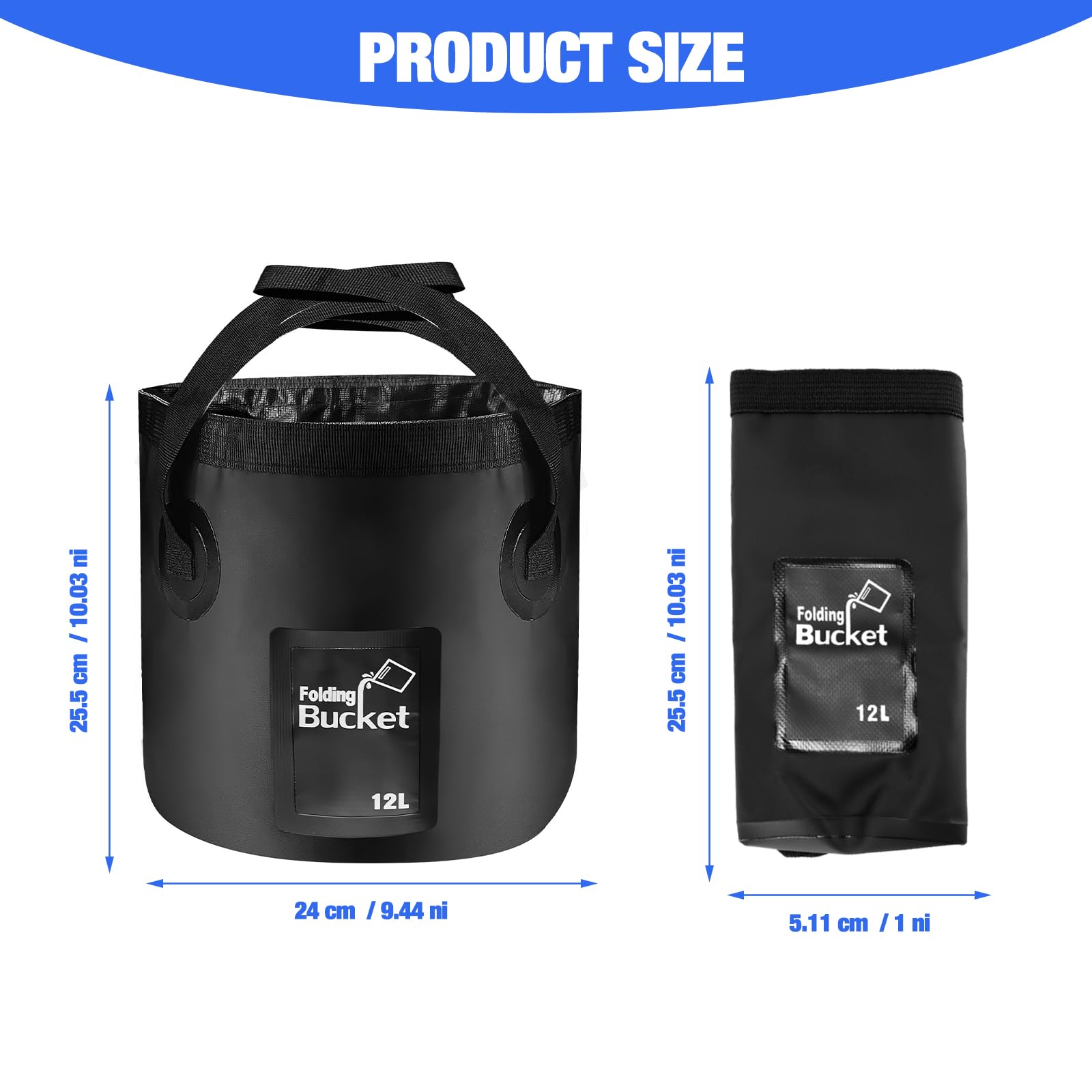 EASONGEE 12L Folding Water Bucket, Portable Collapsible Bucket for Outdoor Sports Camping, Picnic, Fishing, Hiking, Boating - Image 2