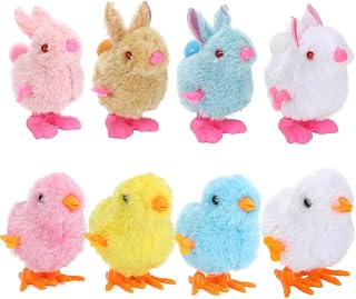 Meleager 8 Pcs Pascua Juguetes de Cuerda, Juguete de Peluche Pollito, Decoración Conejos Pascua, Pollitos Pascua, Juguete Peluche Pascua, Regalo de Pascua para Niños