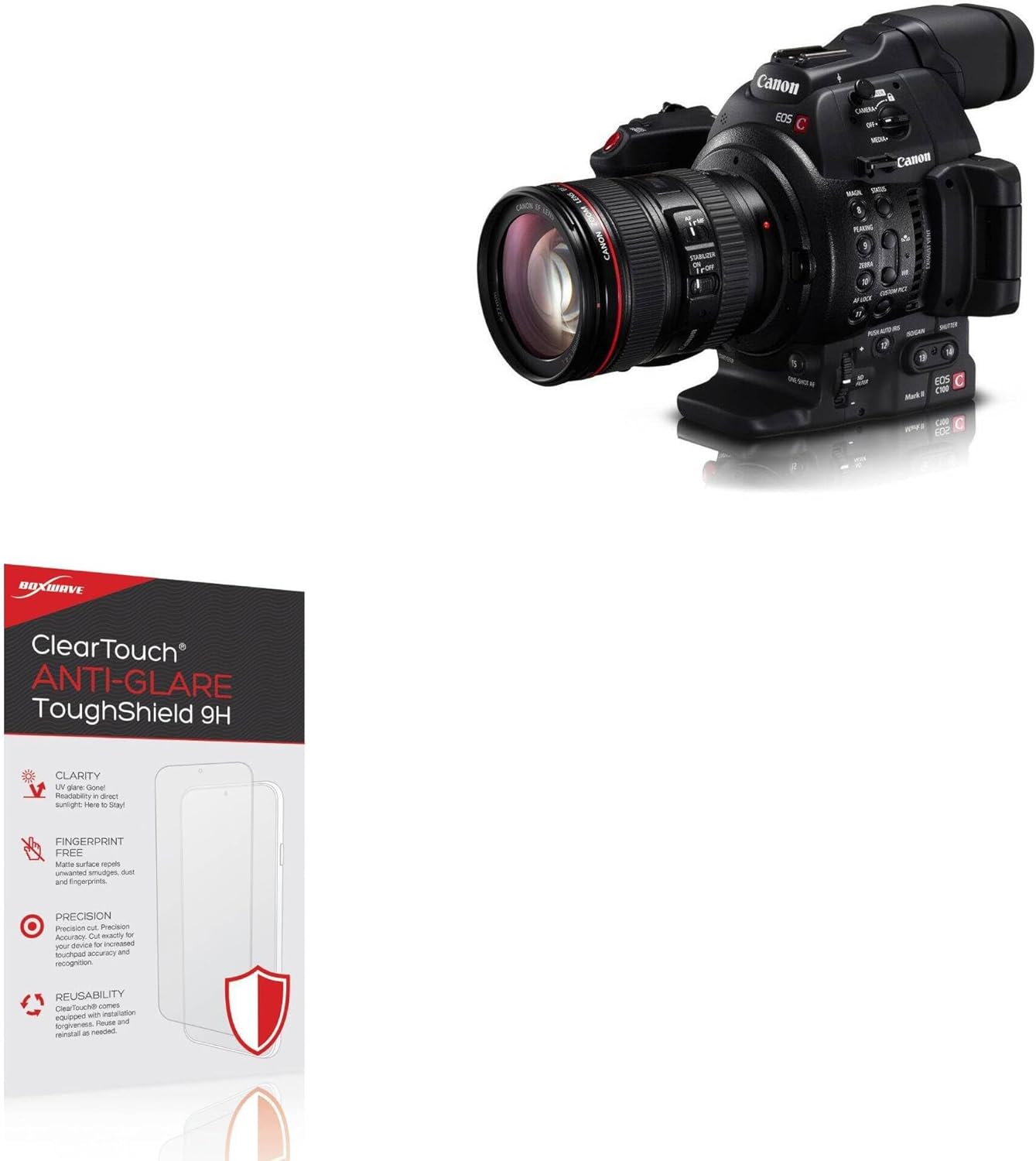 BoxWave Screen Protector Compatible With Canon EOS C100 Mark II - ClearTouch Anti-Glare ToughShield 9H (2-Pack), Anti-Glare 9H Tough Flexible Film Screen Protector