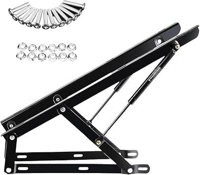 Bed Lift Mechanism, 2 Pack Pneumatic Bed Lift Mechanism, Heavy Duty Gas Spring Storage Kit for Box Bed, Sofa, Space Saving DIY Project Lifter Hardware, 60cm/80cm/100cm/120cm/150 cm, White, blackBlack