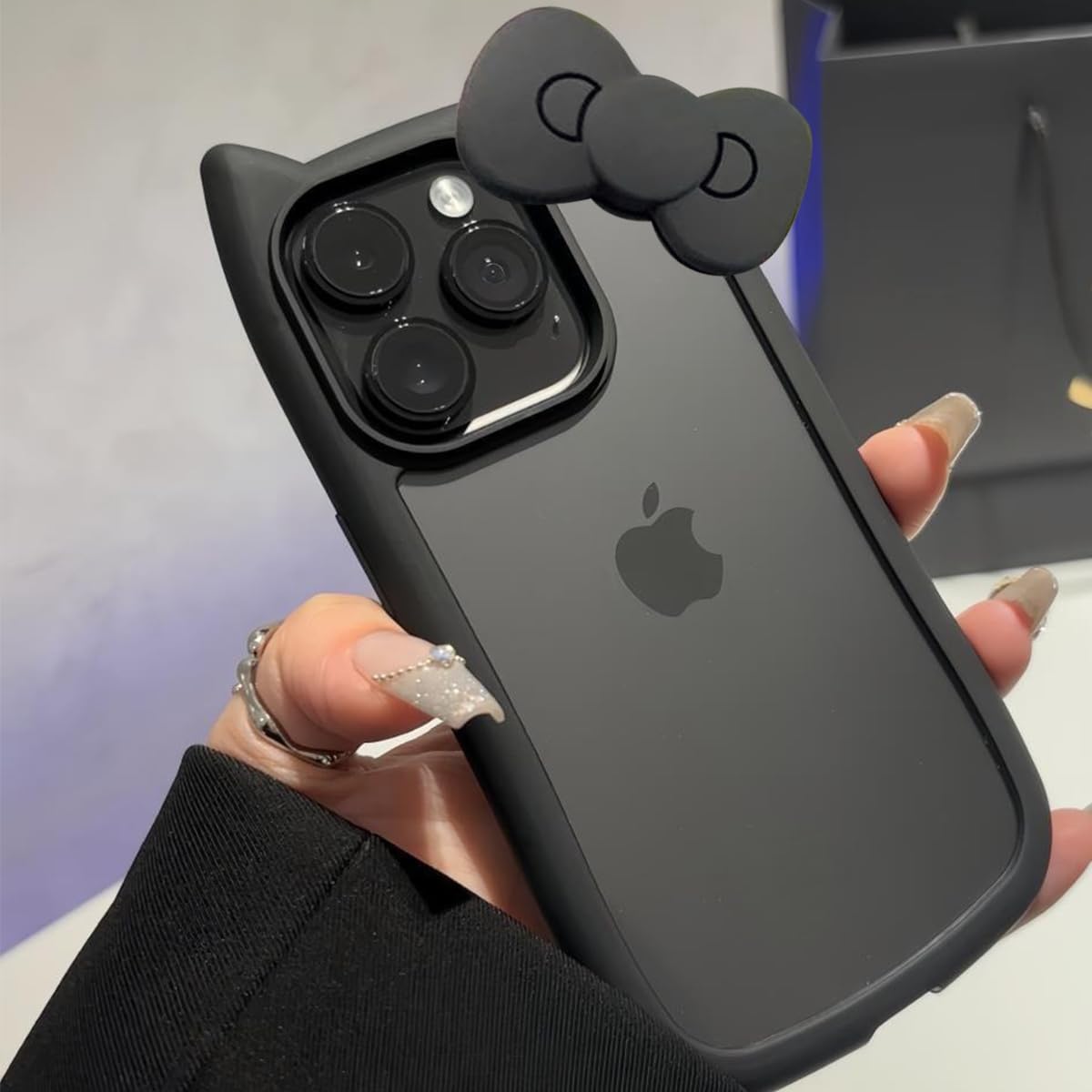 LMA Kawaii Phone Case Compatible with iPhone 13 Pro Case with Cute 3D Bowknot Clear Cases Shockproof Protective Compatible with iPhone 13 Pro (Black)