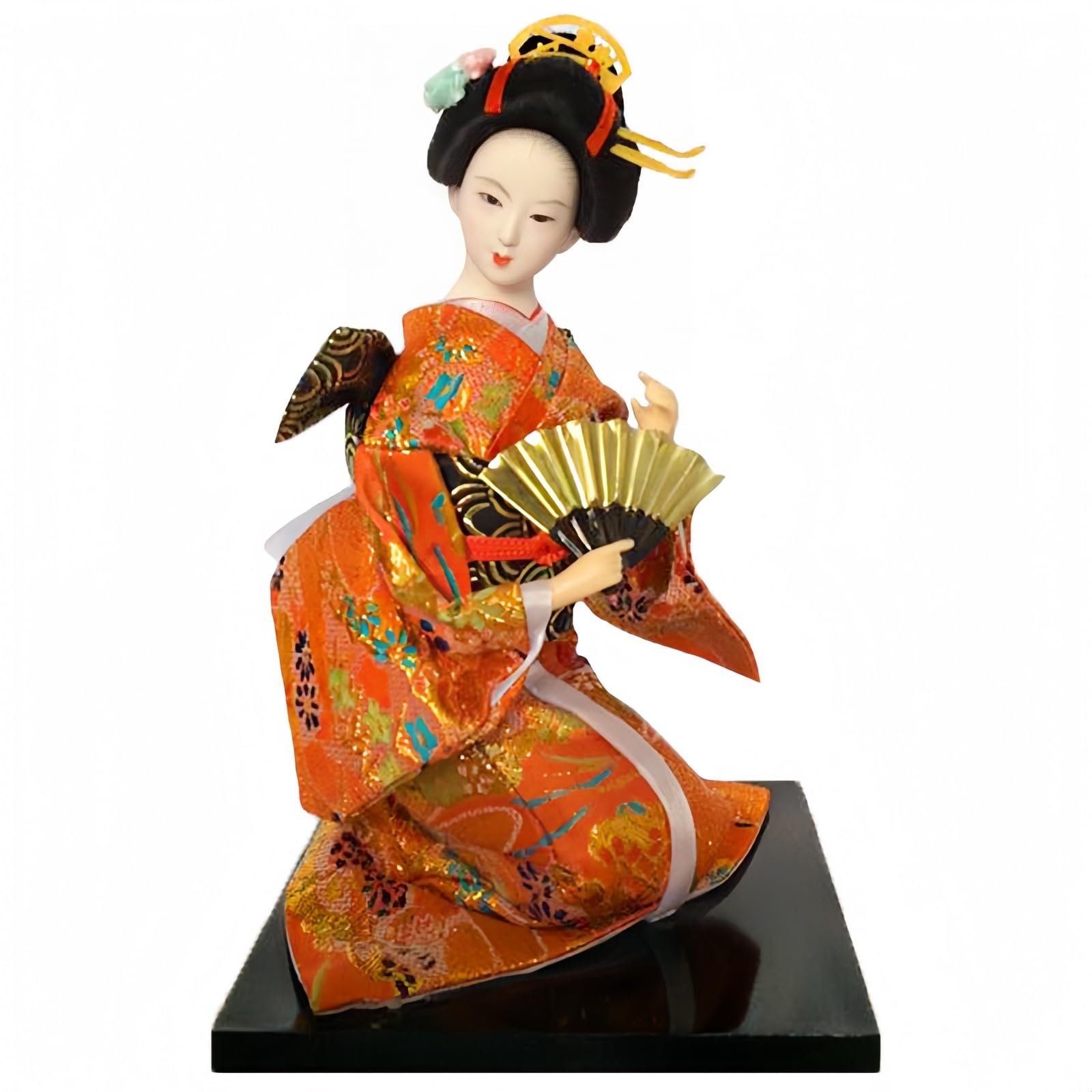 Japanese Geisha Kimono Doll Figurine Pink Miniature Tabletop Decor