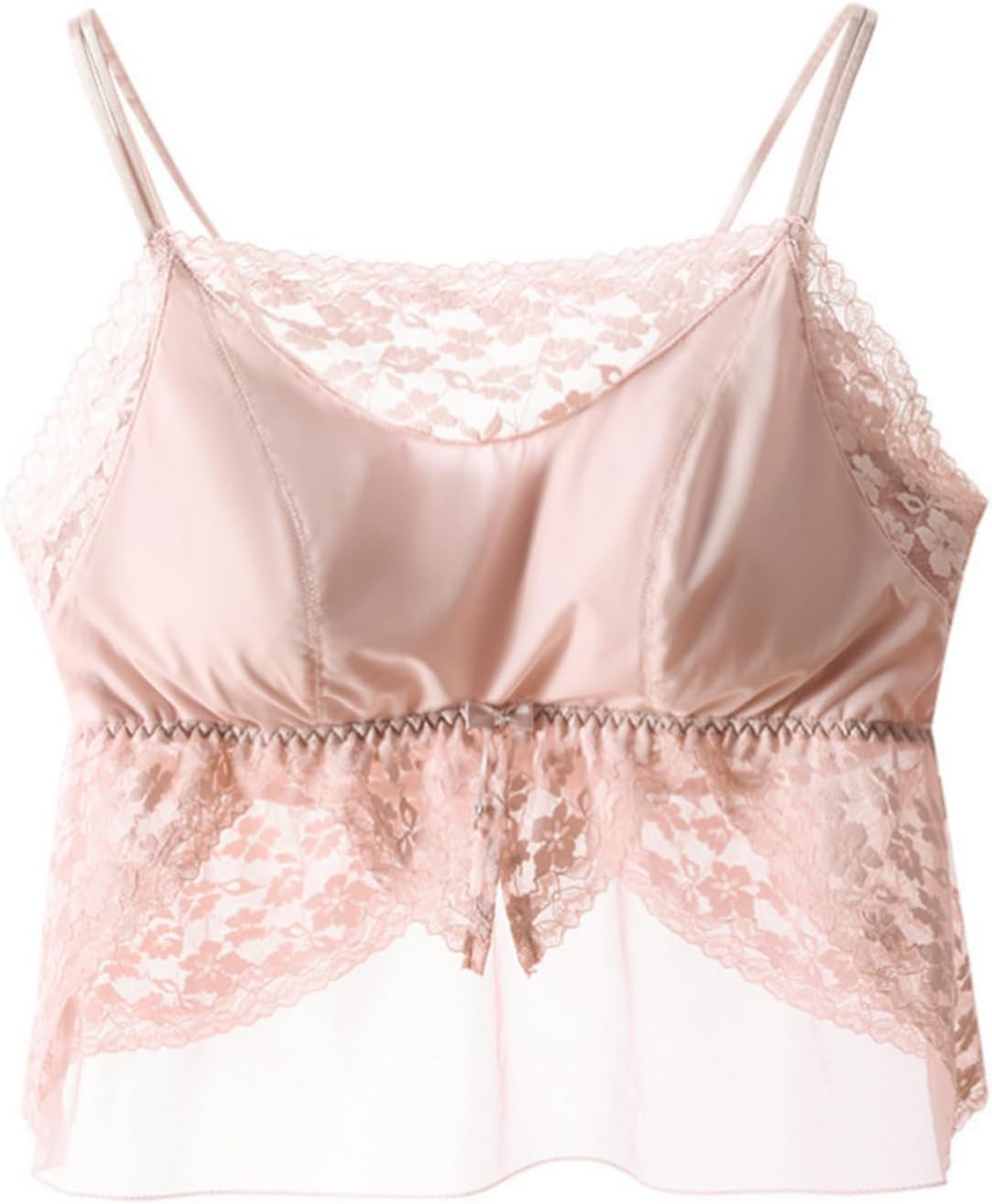Lace Bralette for Women V Neck Tank Top Spaghetti Strap Tube Slim Camisole Lingerie with Detachable Padded Crop Top