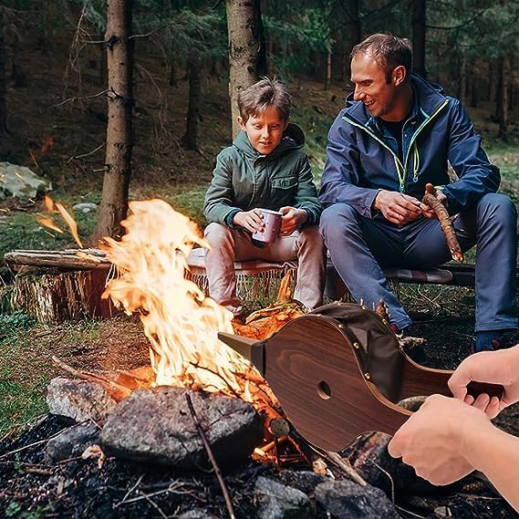Miniatura 4 de AYNEFY Soplador de aire de madera de fuelle de chimenea, chimenea manual de fuelle de madera para barbacoa, ventilador de cocina al aire libre,