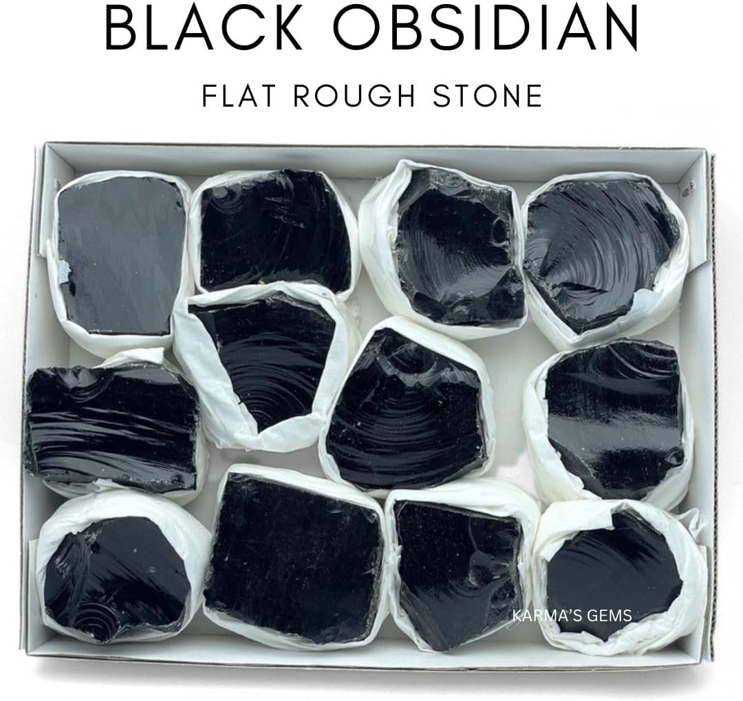Black Obsidian, Crystal Flats, Mineral Flats, Natural Raw Crystals for Tumbling, Cabbing, Rock Tumbler for Kids, Treasure Box, Party Favors, Crystal Growing Kit, Gifts for Him, Minecraft