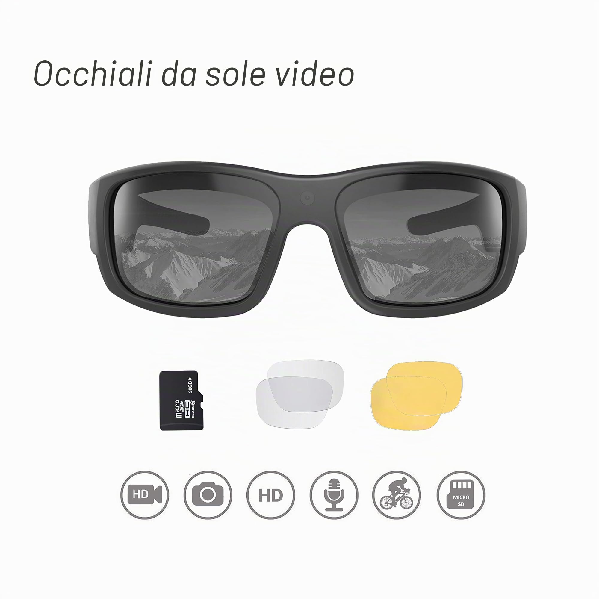 OhO sunshine Occhiali da sole con fotocamera Full HD, registrazione durante la ricarica, resistenti all'acqua, lenti con protezione UV, unisex, spazio espandibile