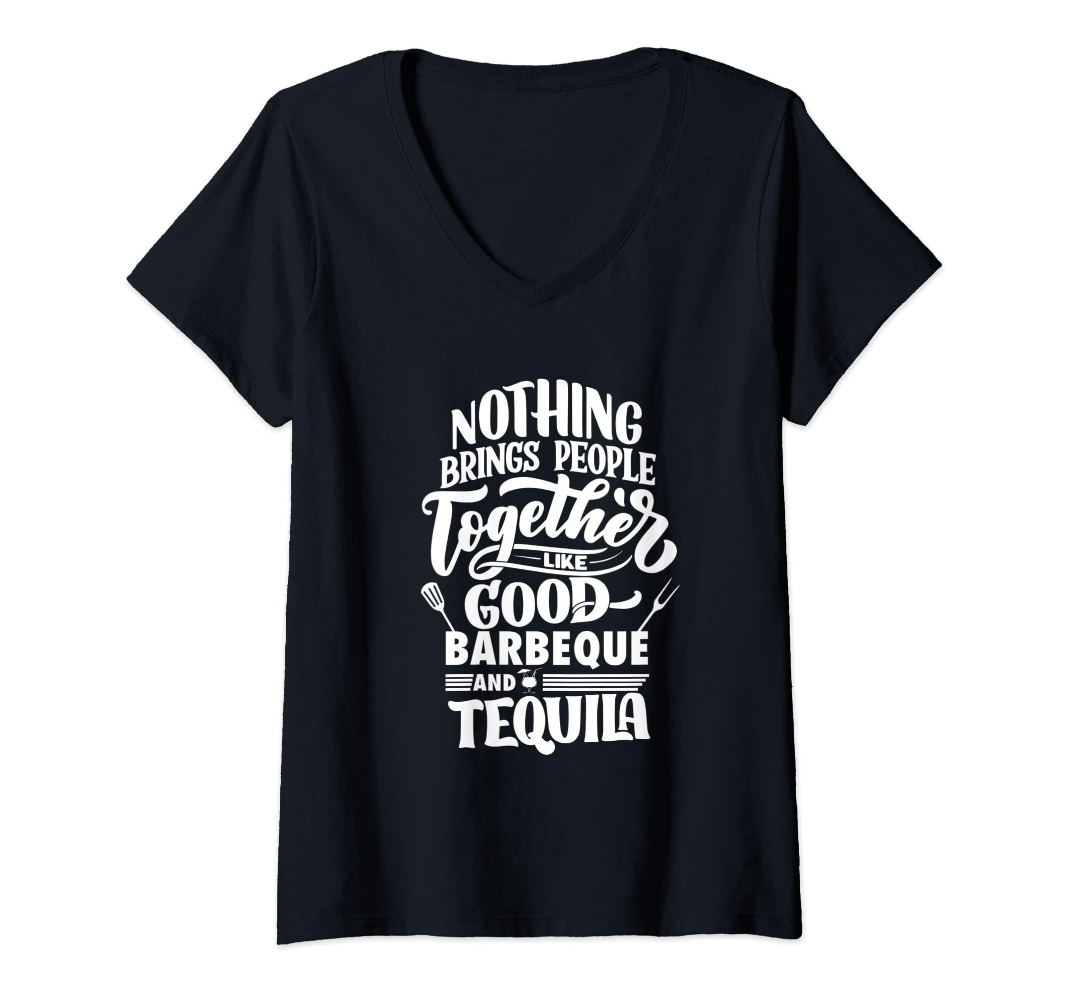 Womens Funny Barbeque And Tequila Shots Tequila V-Neck T-Shirt