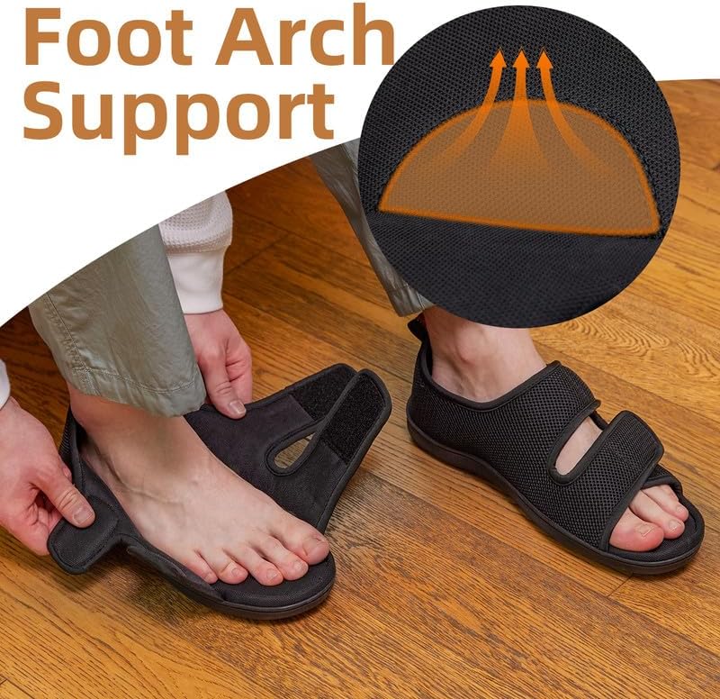 WALKFUN Arch Support Mesh Adjustable Diabetic House Shoes Open Toe Closed Back Slip-on Indoor Slippers for Men and Women Outdoor - Image 4