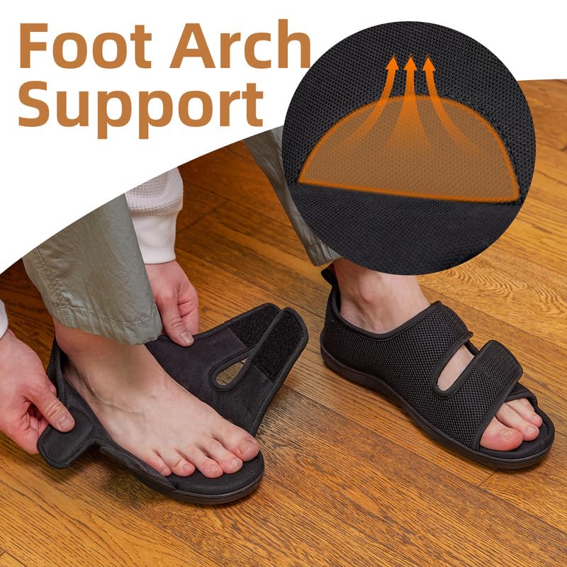 Mesh Adjustable Diabetic Slippers, Arch Support Open Toe Closed Back Slip-on Indoor Slippers for Men and Women4