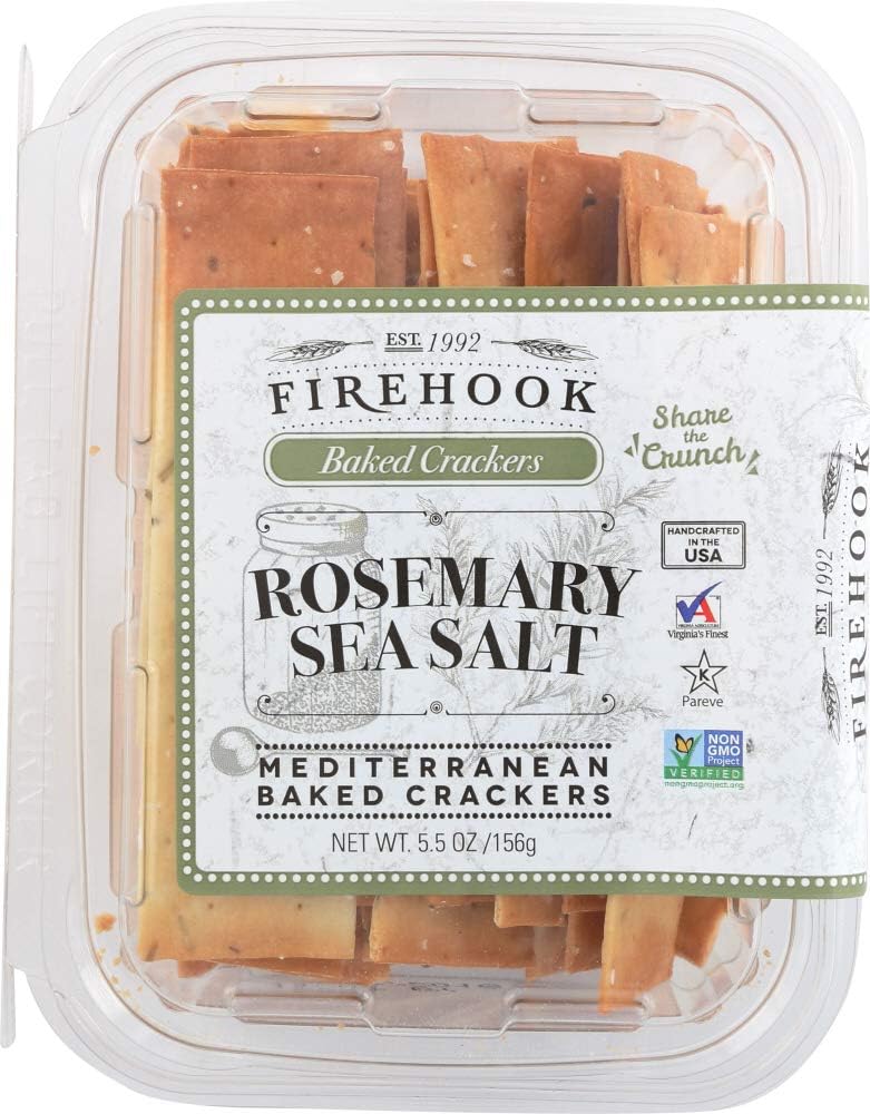 Firehook Rosemary Sea Salt Crackers โ Artisan Baked, Craveably Crunchy, Infused with Bold Rosemary & Sea Salt โ Organic, Non-GMO, Kosher โ 5.5 oz BoxUSDA Organic