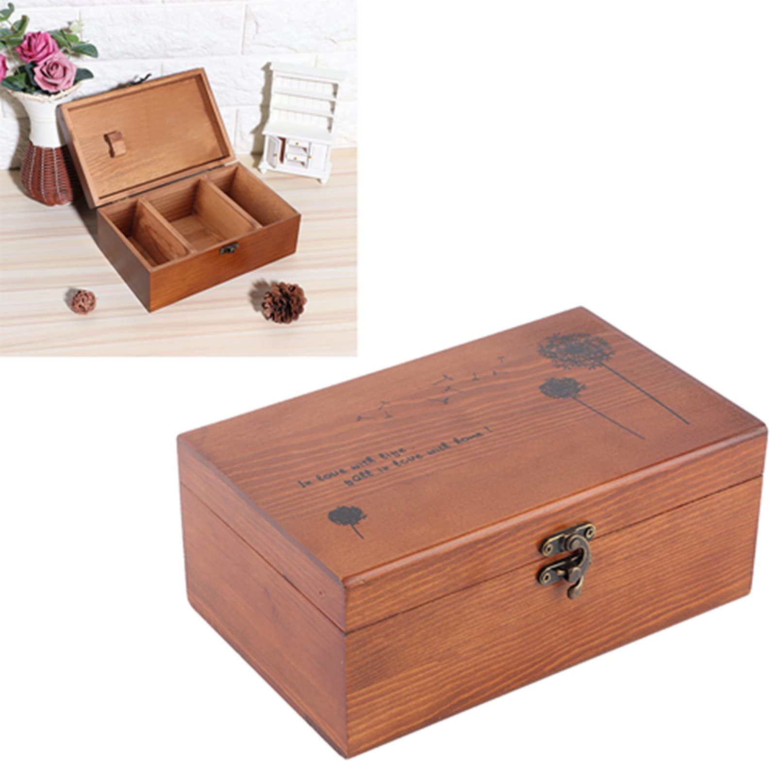 Ejoyous Scatola da Cucito Vintage in Legno per la Casa Scatola per Filo in Legno di Pino con Pittura a Motivo Tarassaco e Organizer per Riporre Aghi per Stampa in Seta per la Scrivania di Casa