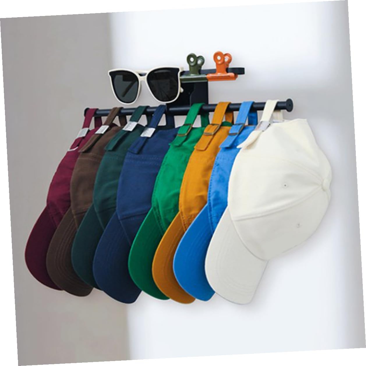 jojofuny Wall-mounted Carbon Steel Baseball Hat Rack and Eyewear Holder, Space-saving Cap Organizer for Closet and Door, Sturdy Hat Display Storage for Baseball Caps