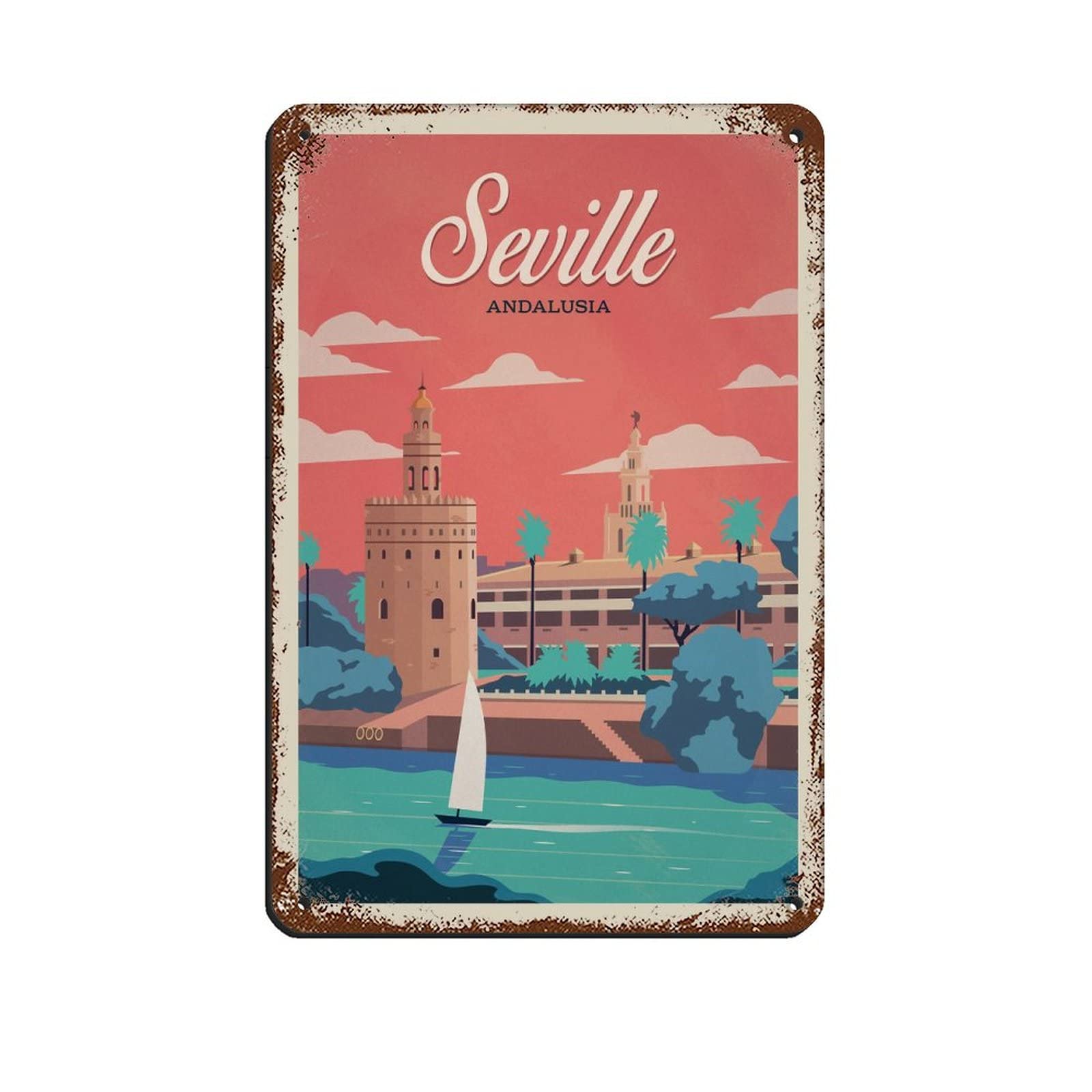 Kziwq T468 Metal Tin Sign Seville Andalusia Retro Decor Art Sign Home Kitchen Bar Cafe Club Cave Wall Decor Vintage Travel Sign 15X30cm