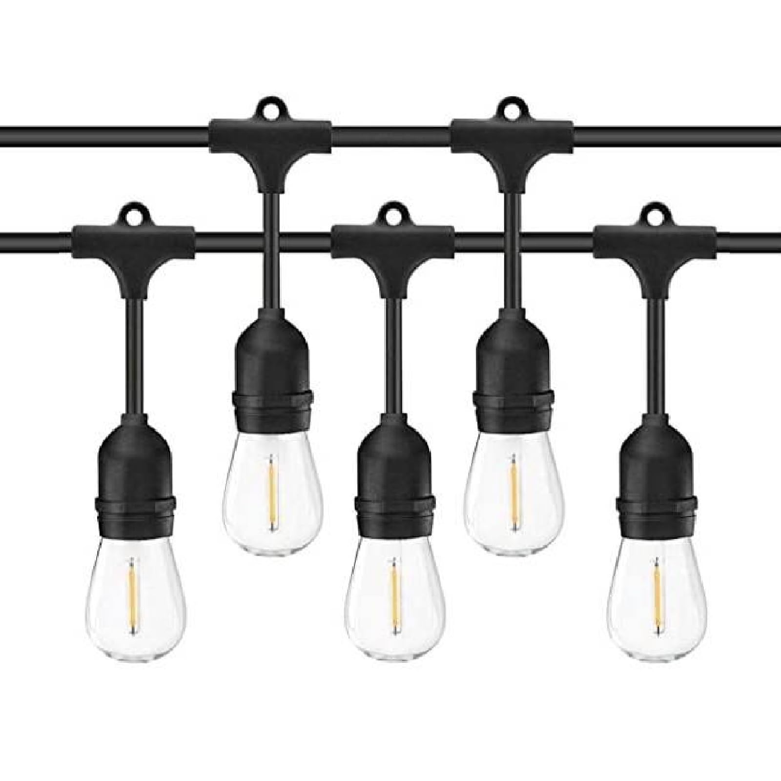Luccika 5 Meter Lichterkette mit 10 klaren Birnen S14 LED warmweiß Vintage mit schwarzem Kabel verlängerbar für Außen und Innen IP44 (220 Volt mit Schukostecker)