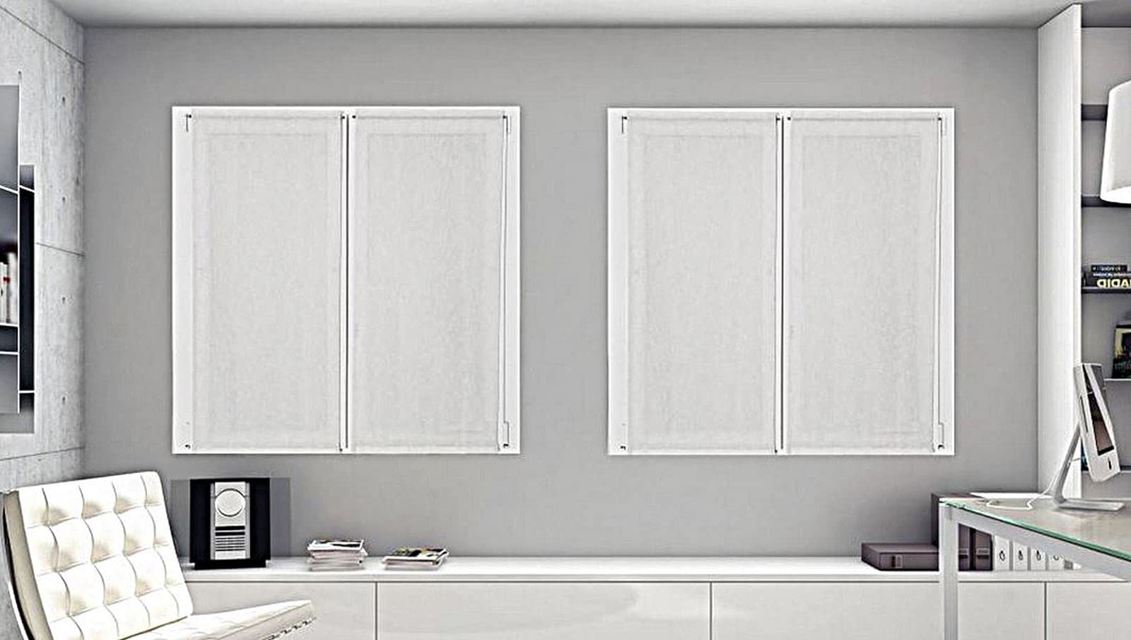 Coppia Tendine a pannello tende a vetro per finestra e porta su misura – larghezza 35-45-50-55-60-65-70-80-90 bianco-lino-corda-grigio effetto lino art.marica (bianco 50x135 cm)