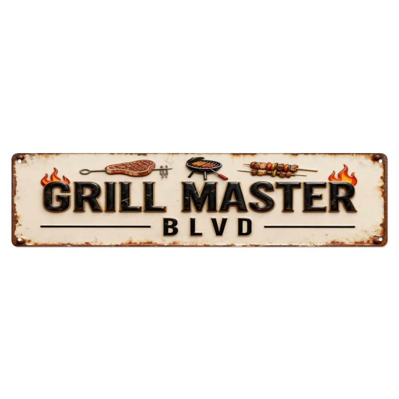 Barbecue Blvd Sign Pattern Metal Tin Sign Plaque