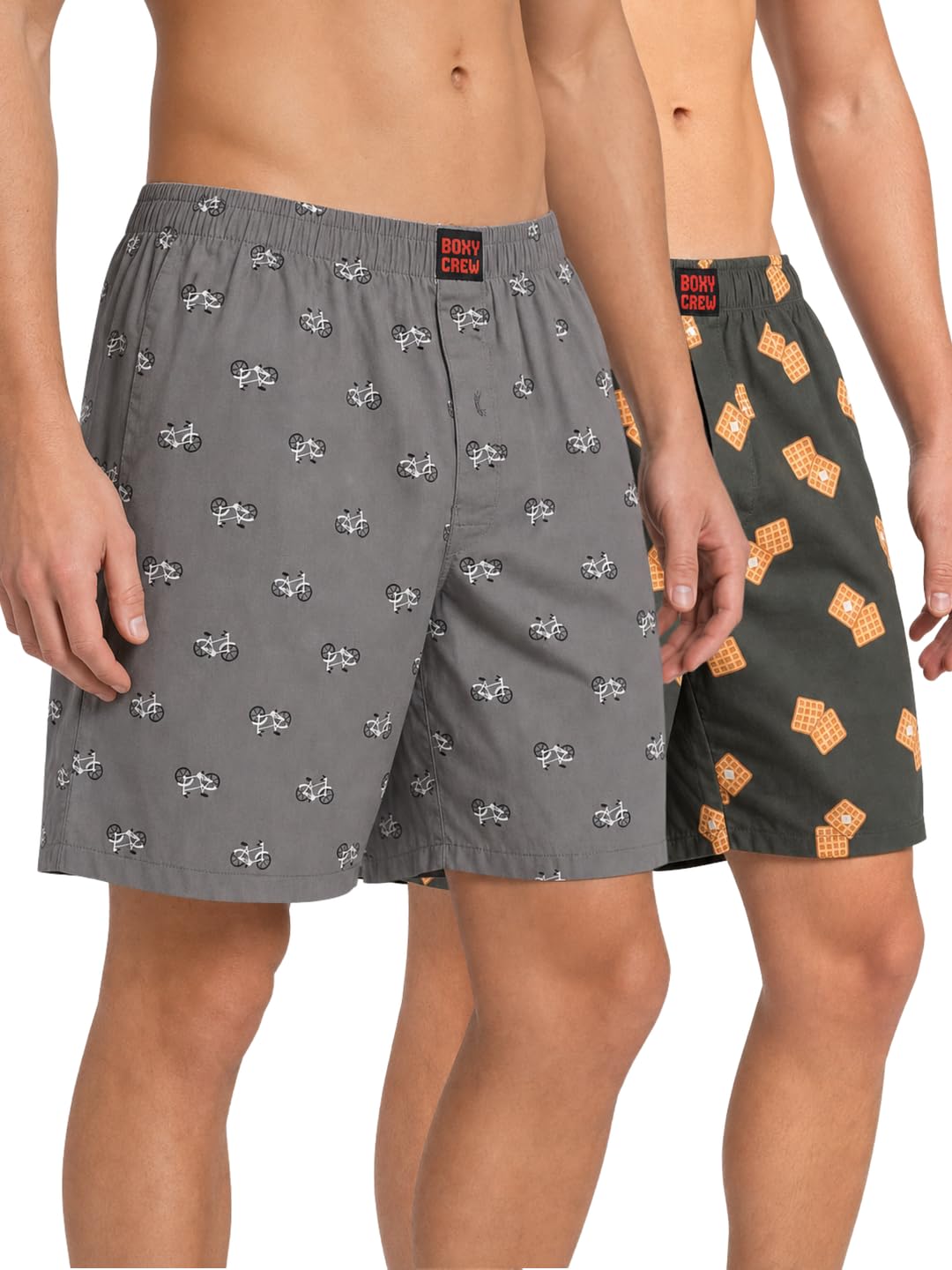 Men's 100% Cotton Printed Boxer Shorts Pack of 2 with Dual Side Pockets and Fabric-Covered Waistband - Grey/Brown, Styles MBX022, MBX030-picture-18