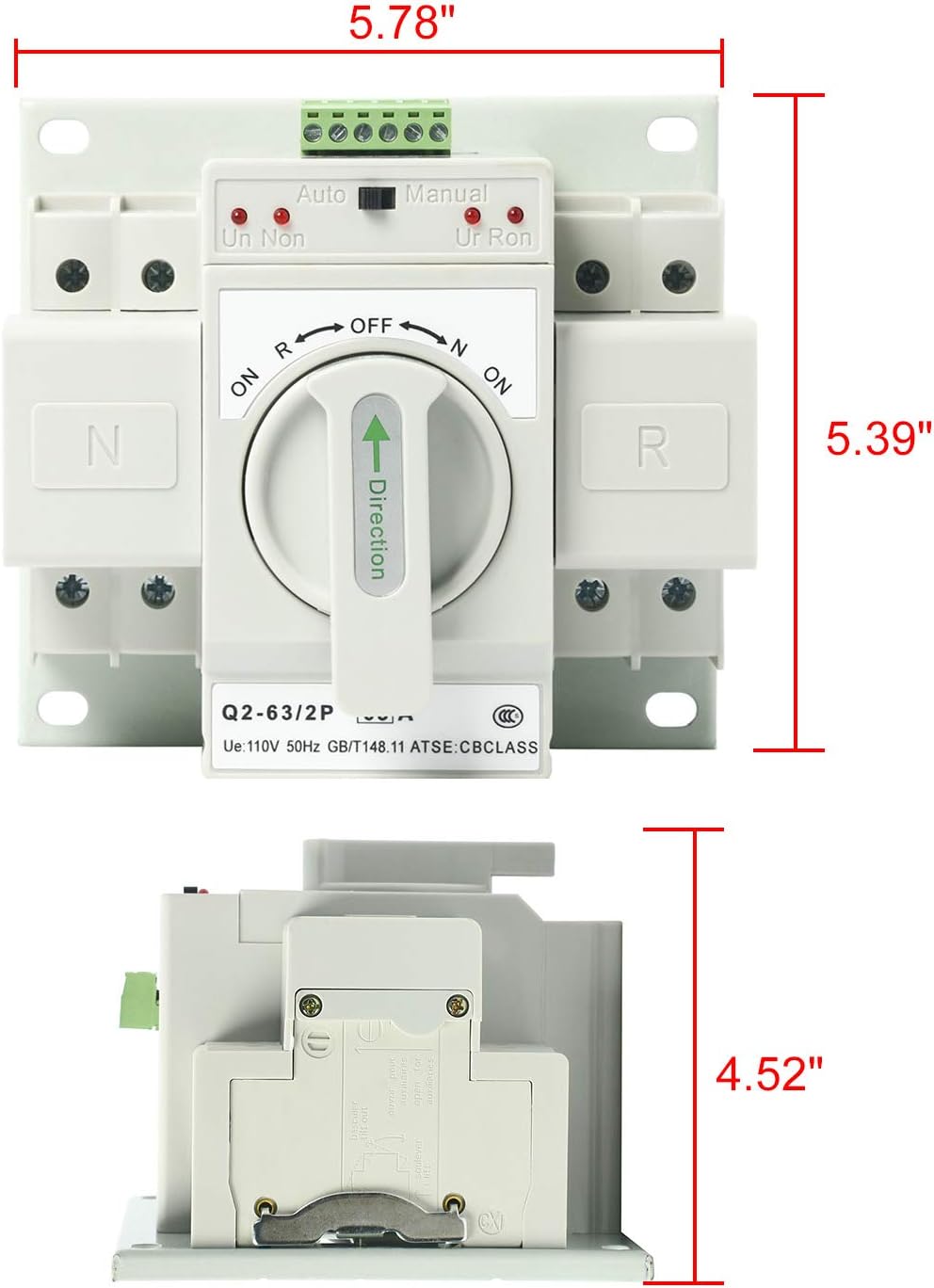 Automatic Transfer Switches 2P 63A 110V, Dual Power Toggle Controller Change-Over Switch ATS for Emergency Generator Backup MCB type Generator Changeover Switch