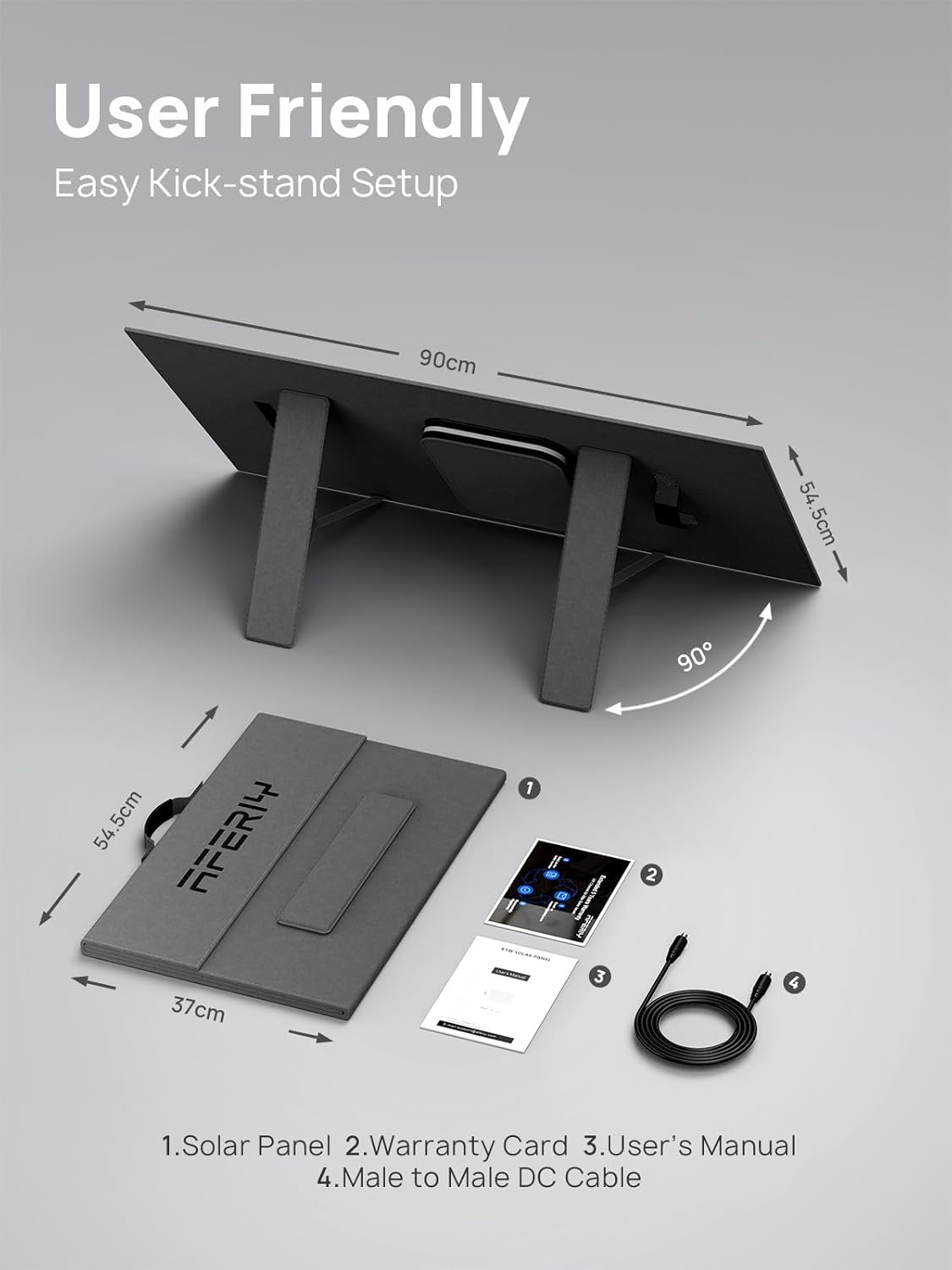 Diagrama que mostra les dimensions plegades i desplegades del panell solar AFERIY amb components