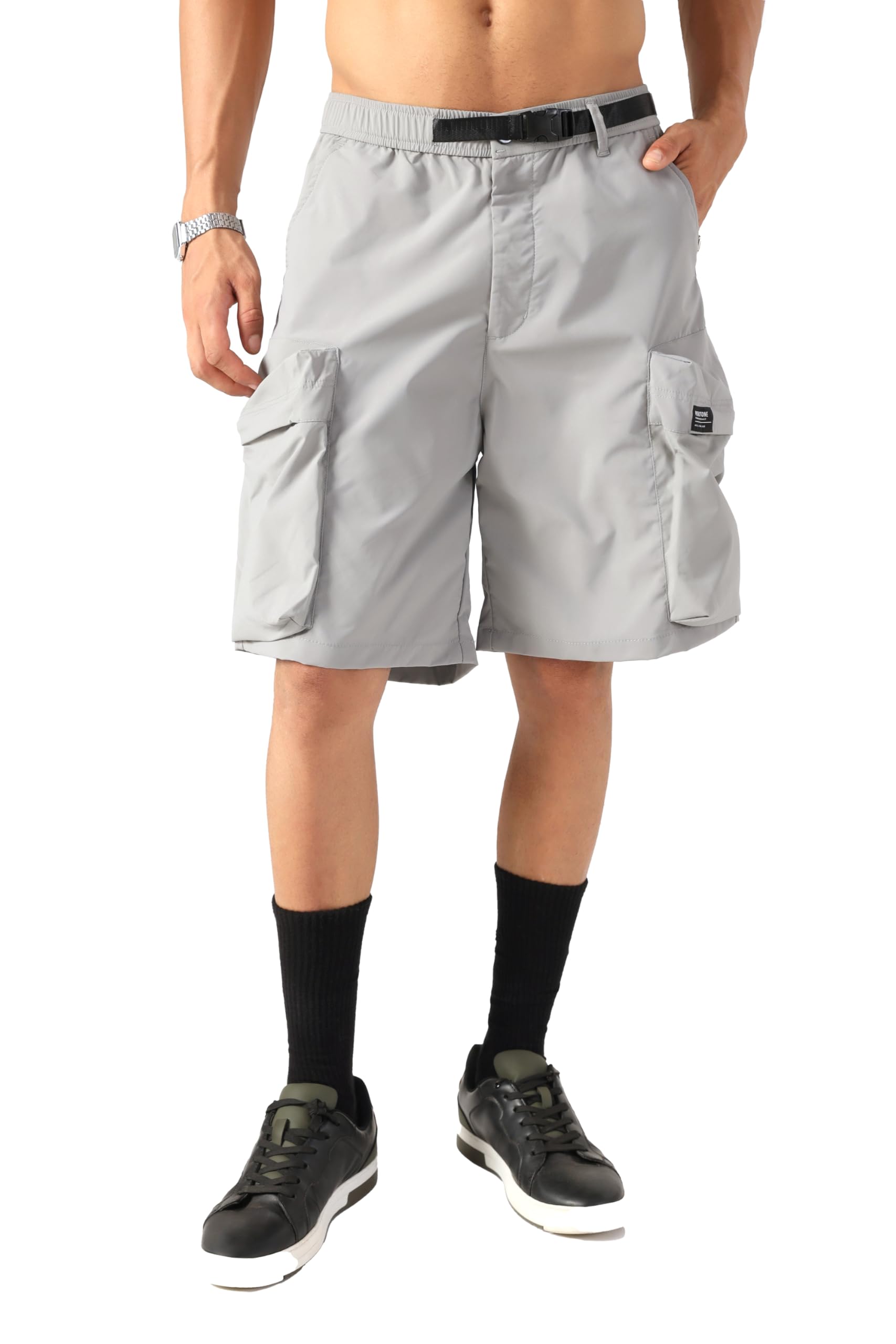 Men's Cargo Shorts, Elastic Waist with Belt, Multi-Pocket, Casual Outdoor Style-image-33