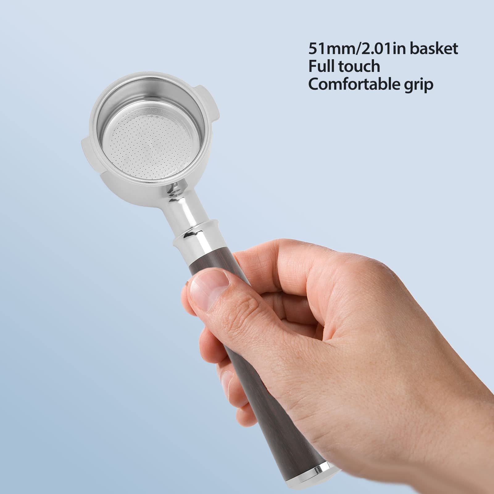 Filtro Portafiltro Senza Fondo 51mm, Manico in Legno, per ECO310
