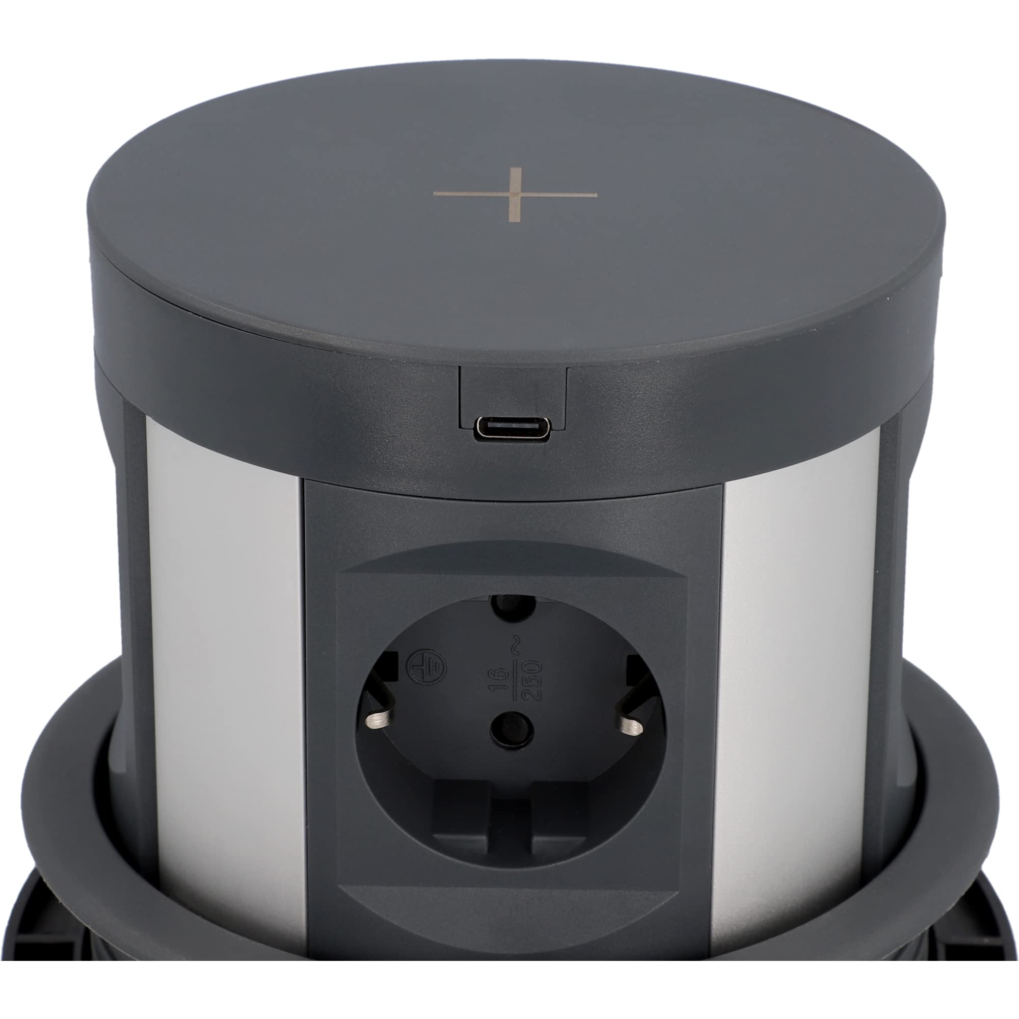 Blaupunkt Tischsteckdose PushUp 4-fach, 2-fach USB-A + 2-fach USB-C , mit induktivem Laden, Anthrazit, 2 Meter