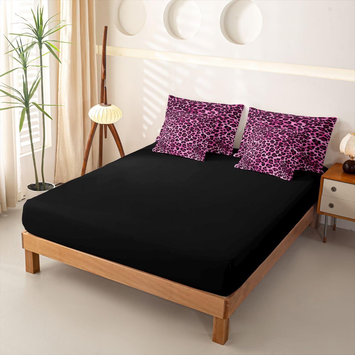 Loussiesd Set completo di biancheria da letto con copripiumino rosa leopardato per letto singolo, 7 pezzi, con stampa animalier, copripiumino, lenzuola, federe, federe