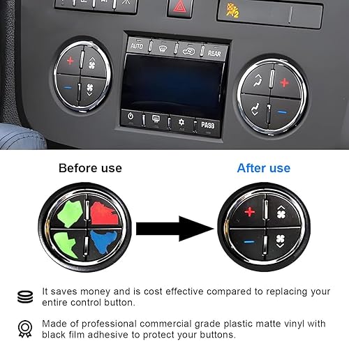 Miniatura 3 de Sylvil 4 piezas de perilla de control de volumen de radio trasera con adhesivo de botón de tablero de CA, calcomanías de panel de CA y kit de