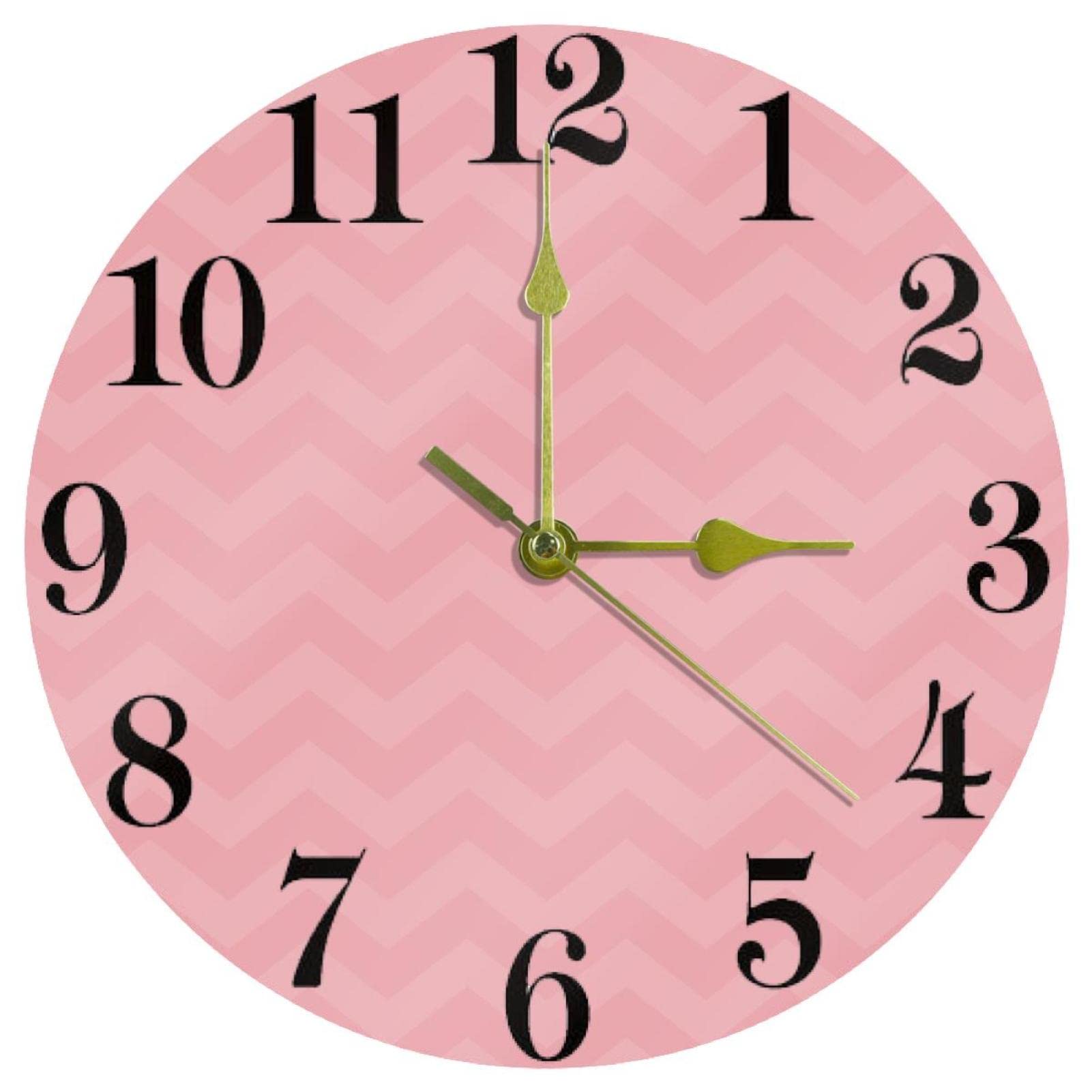 Horloge murale quartz silencieuse rose ronde 25 cm à pile pour bureau