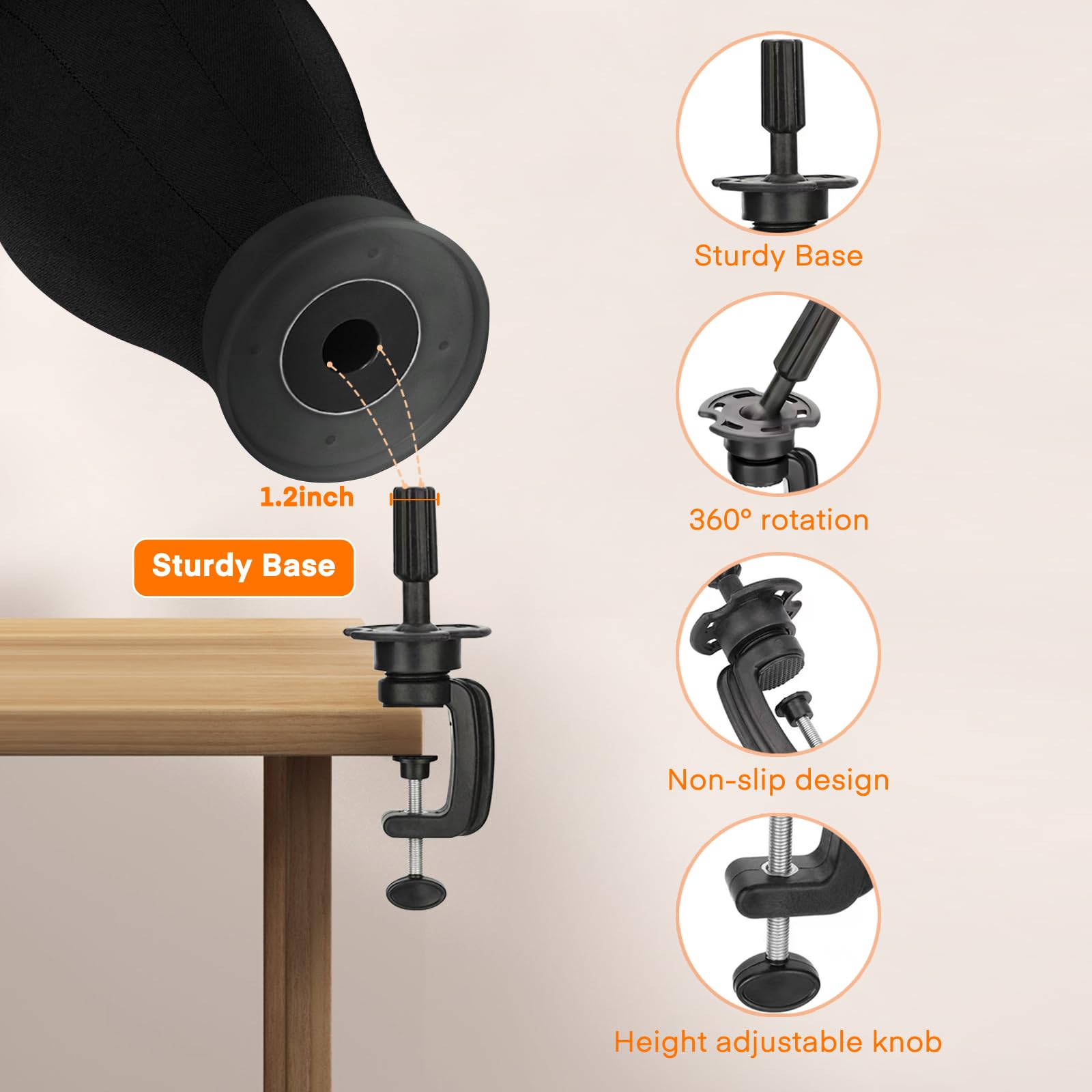 Testa Manichino per Parrucca, 22 Pollice Tela Block Con Supporto Testina Parrucchiere da 160cm, Cappucci Parrucchei, Porta Parrucca per Making Display Styling Parrucche Mannequin Testa, Nero