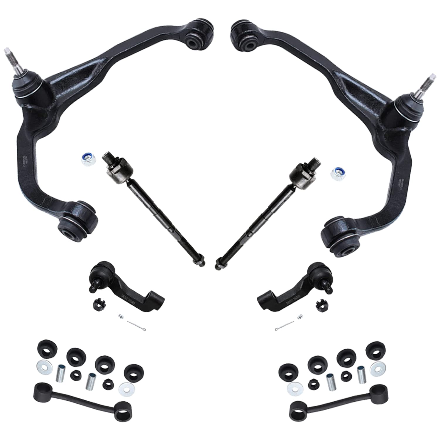 Detroit Axle - 8PC Front Upper Control Arms + Inner &amp; Outer Tie Rods + Sway
