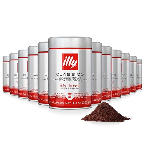 illy Classico - Café molido Moka tostado medio mezcla italiana 100  de grano arábica fresco a presión preparaciones de olla moka para estufa lata de