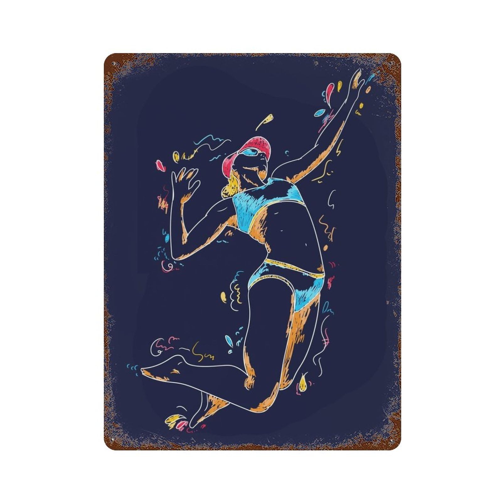 Garage Style Retro Volleyball Rustic Tin Plaque 15.7"x11.8", Industrial Home Decor for Bar And Workshop