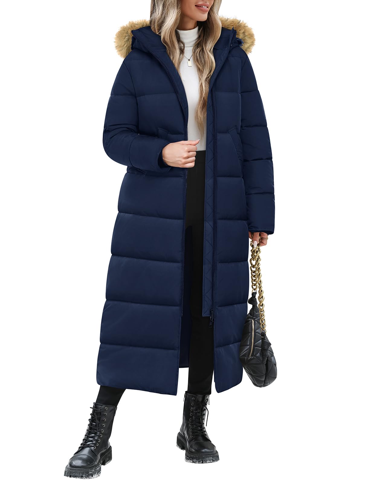 Yuson Girl Cappotto Donna Invernale Lungo Termici Ispessito Cappotti Imbottito con Cappuccio Elegante Giubbotto Trapuntata Outdoor Antivento Piumino Giacca Parka con Zip e Tasche