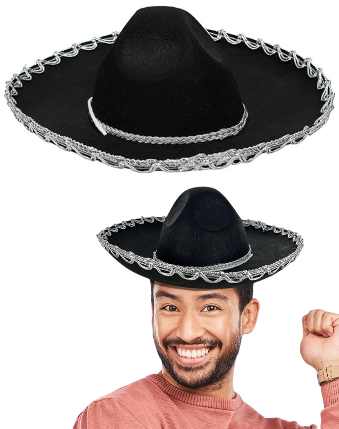 GIFTEXPRESS2 Pack Black Sombrero Hat with Silver Trim, Sombrero for Cinco de Mayo, Halloween Costume, Mexican Fiesta Costume
