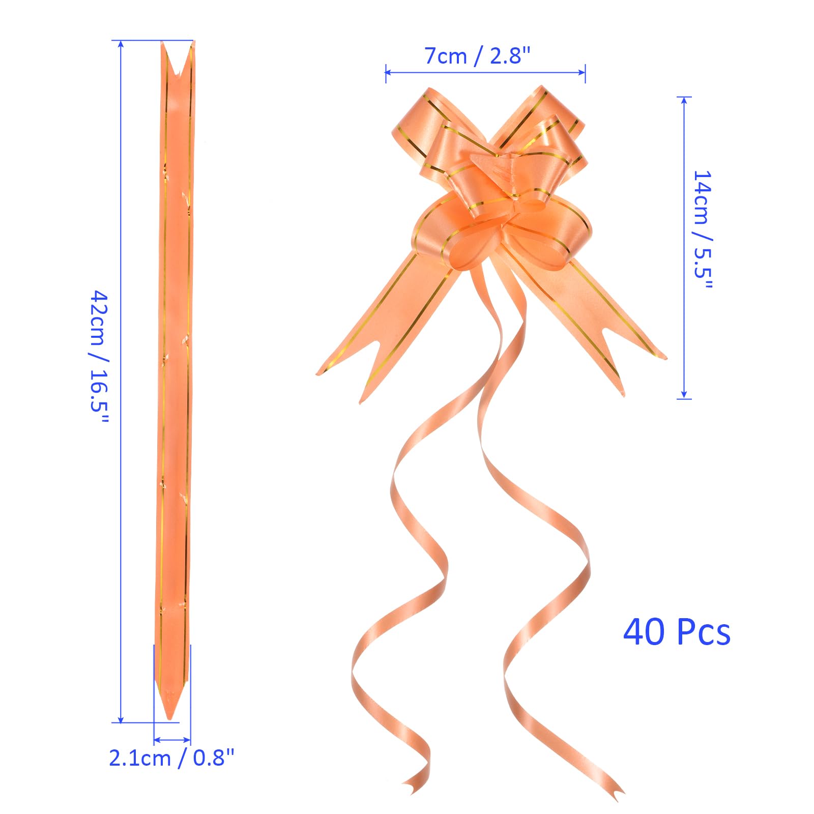 M METERXITY 40 Pack Pull Bows - Gold Thread Style Present Wrap String Bow, (2.8" Orange) - Image 3