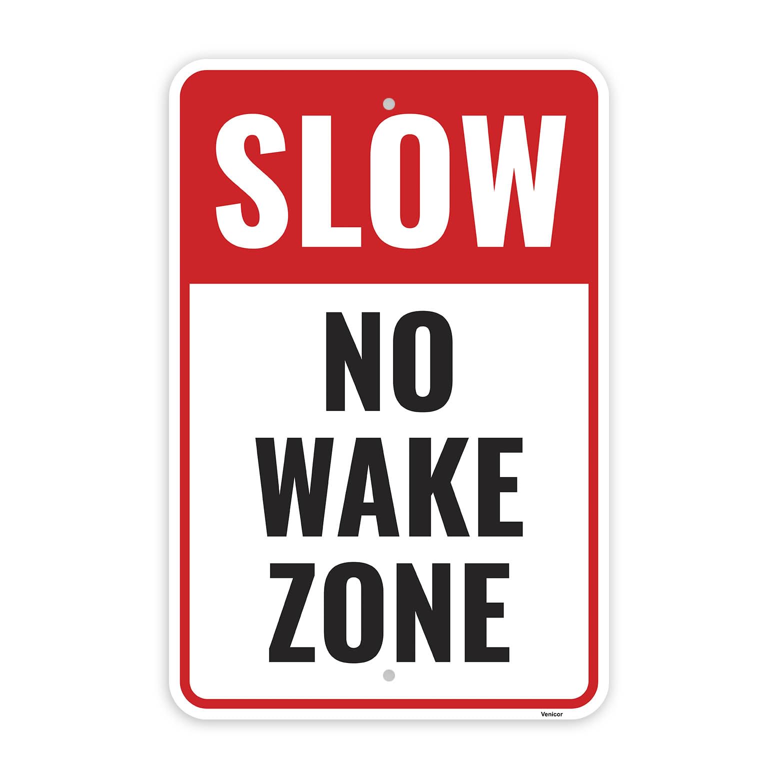 No Wake Zone Aluminum Sign, Water Area Safety Warning Plaque, 12x8 Inch