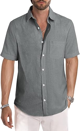 Miniatura 107 de JMIERR Camisas de vestir a rayas con botones y manga corta para hombre