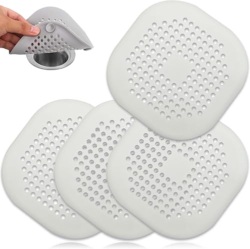 Miniatura 15 de Paquete de 6 atrapapelos de desagüe de silicona duradera, tapones para cabello, cubiertas para desagüe de ducha, fácil de instalar y limpiar