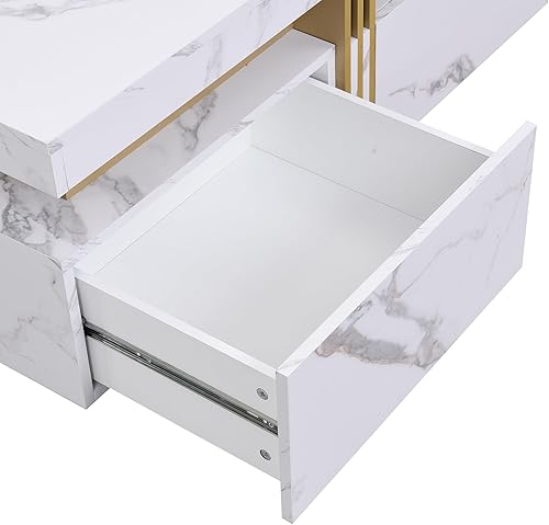 Miniatura 9 de Merax Mesa auxiliar, moderna mesa de centro cuadrada con 4 cajones, mesa central de lujo contemporánea con detalles dorados para sala de estar, 43.3